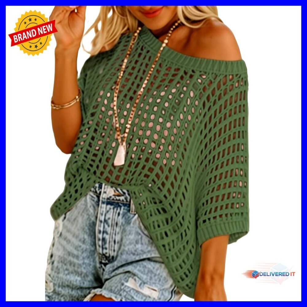 Crochet Hollow Out Pullover Sweater Lightweight Beach Coverup Resort Wear
